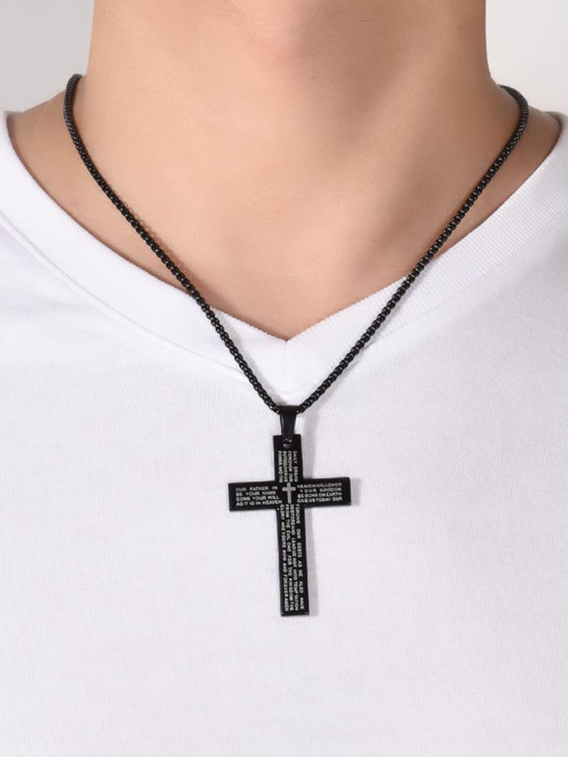 Stainless Steel Cross Pendant Necklace with Bible Verse Engraving, Unisex Jewelry with 24 Inch Chain, Perfect Gift for Any Occasion