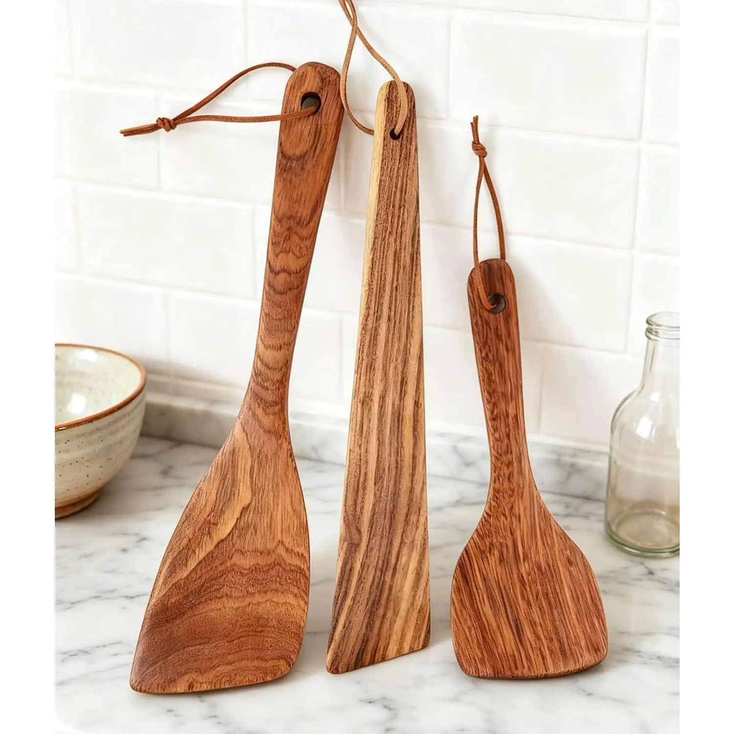 3 count Wooden Spatulas, 12 Inch Long Handle Flat Spatula Set for Cooking, Multipurpose Wooden Spatulas, Heat-Resistant, Non-Scratch Kitchen Utensils for Frying, Flipping, Scraping & Cooking