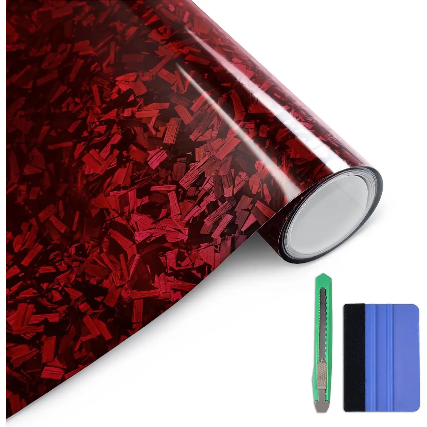 Gloss Forged Carbon Fiber Vinyl Wrap,  Carbon Fiber Vinyl Wrap Decal Sticker Film Sheet with Air Release (1ft x3.5ft, Red)