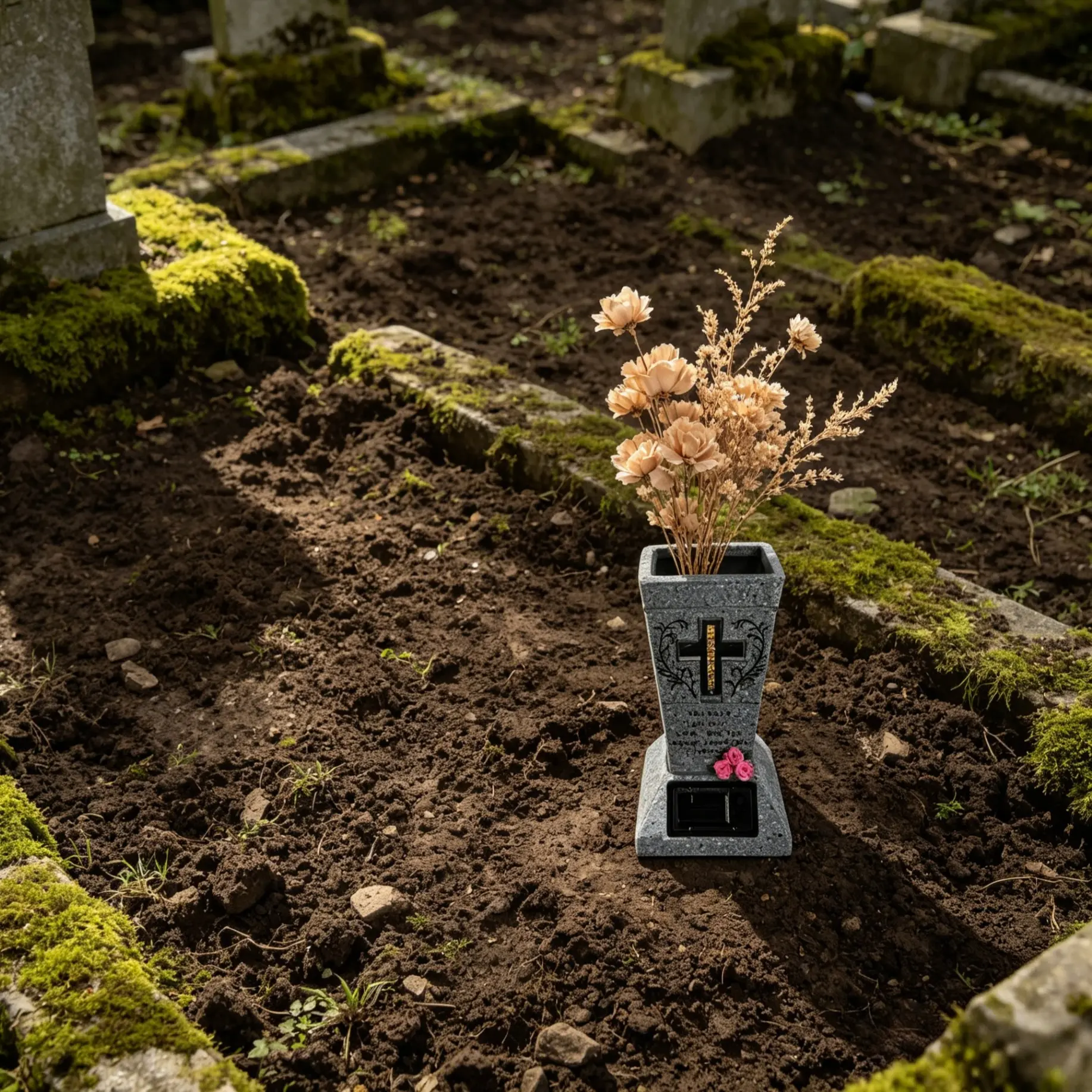 Solar Powered Cemetery Vase with LED Light, Statue Memorial Decoration, Sharp Point Design, Gift for Lost Loved Ones, Floral Arrangement Holder