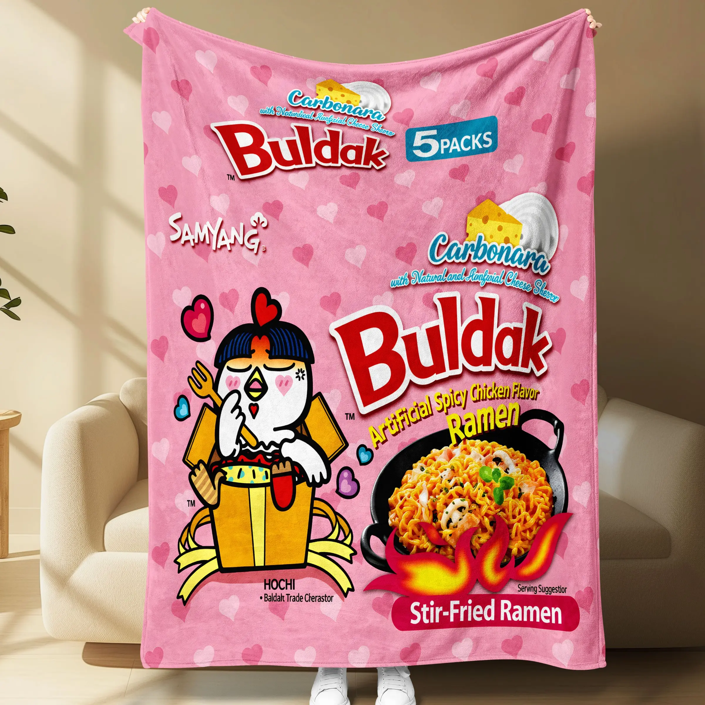 1 PC 🍜 Cute Pink Spicy Ramen Blanket! Soft flannel for snack-time couch snuggles, retro room decor, or outdoor picnics. 🌶️ Funny Thanksgiving, Xmas & B-day gift for noodle lovers! 🎁 #FoodieLife #FunnyGifts #CozyBlanket #XmasGift