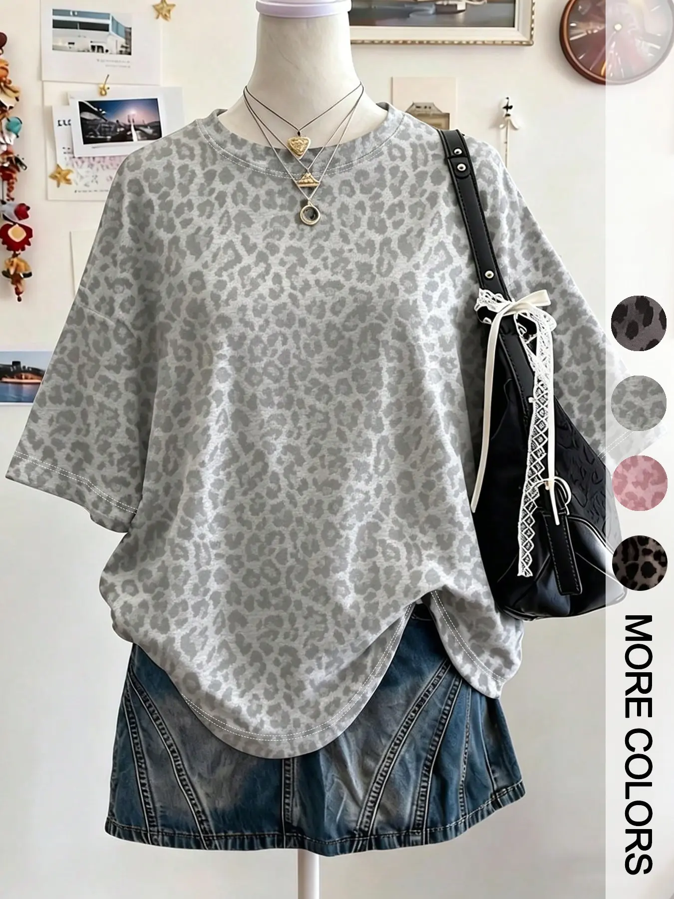 Women's Leopard Print T-Shirt, Casual Stylish Tee, Relaxed Lazy Style, Short Sleeve, Fashion Holiday Trend, Comfortable and Stylish