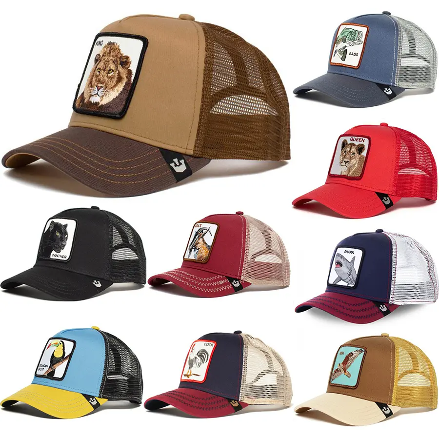 【hot export item】animal baseball cap cartoon mesh embroidery trucker hat black panther tiger wolf mesh cap   fan cap   woman casual personality   summer sun hat