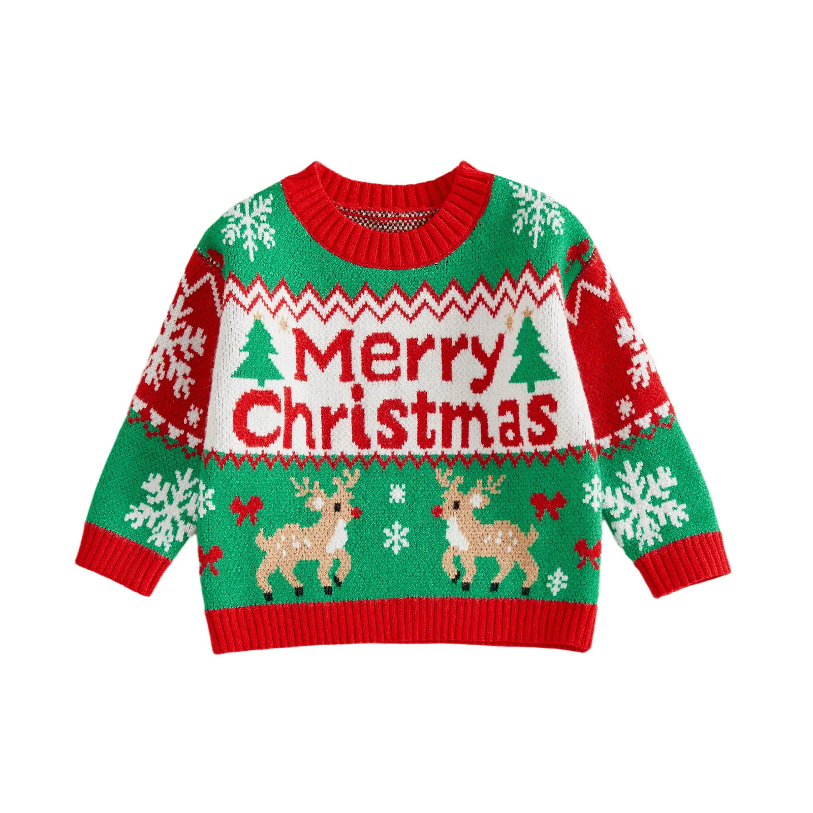 REDWOON Toddler Baby Little Boy Girl Ugly Christmas Sweater Merry Christmas Letter Reindeer Snowflake Tree Knit Pullover Winter Holiday Jumper