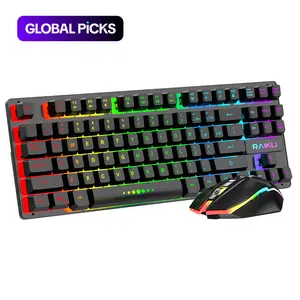 RAIKU Wireless Keyboard & Mouse Combo, Rechargeable LED Backlight 87 Key Keyboard & Mouse, Gaming Keyboard & Mouse for PC Laptop PS4 PS5 Switch #TOP PICKS