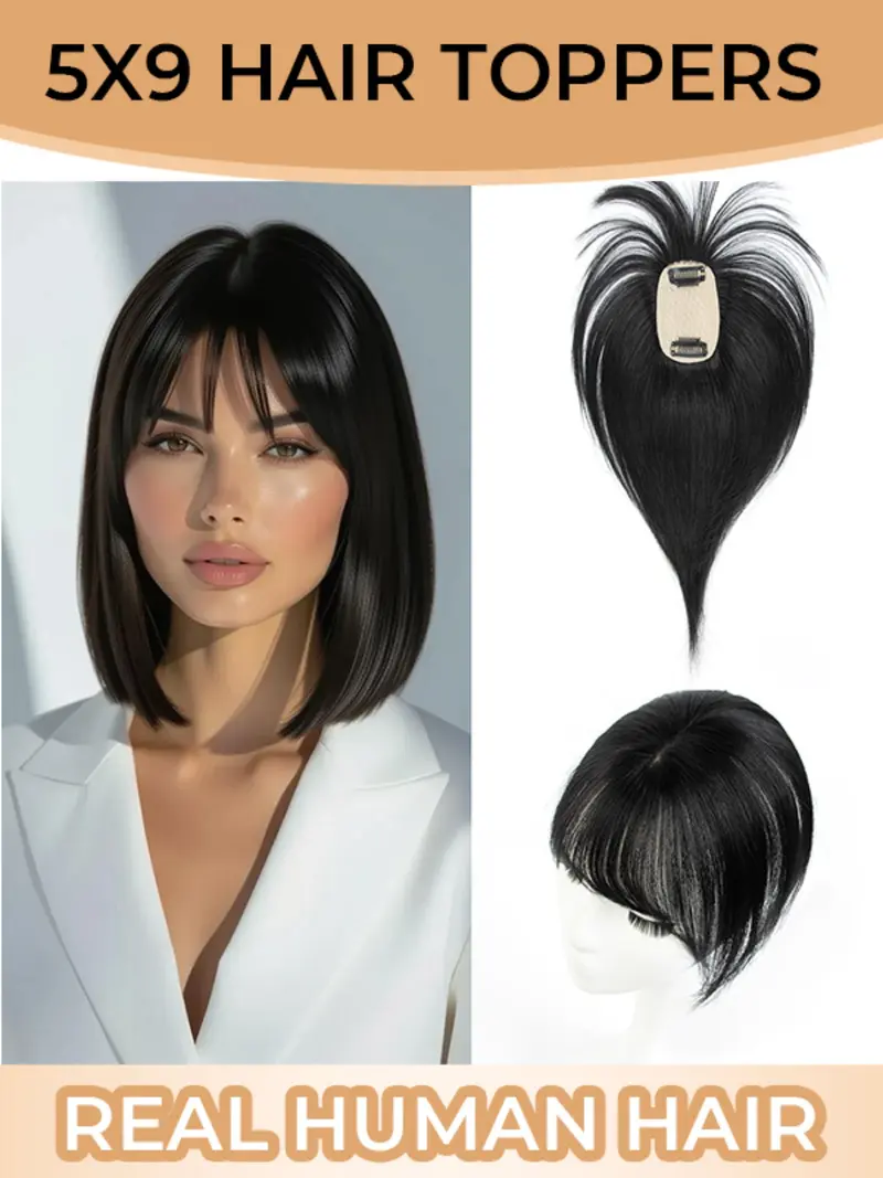 Invisible Human Hair base Toppers 5*9 Human Hair Topper Lightweight Hair Pieces Invisible Hair Extensions For Women Clip In Hair Piece For Women With Thinning Hair As smooth and silky as your own hair Radiant, elegant, and sophisticated