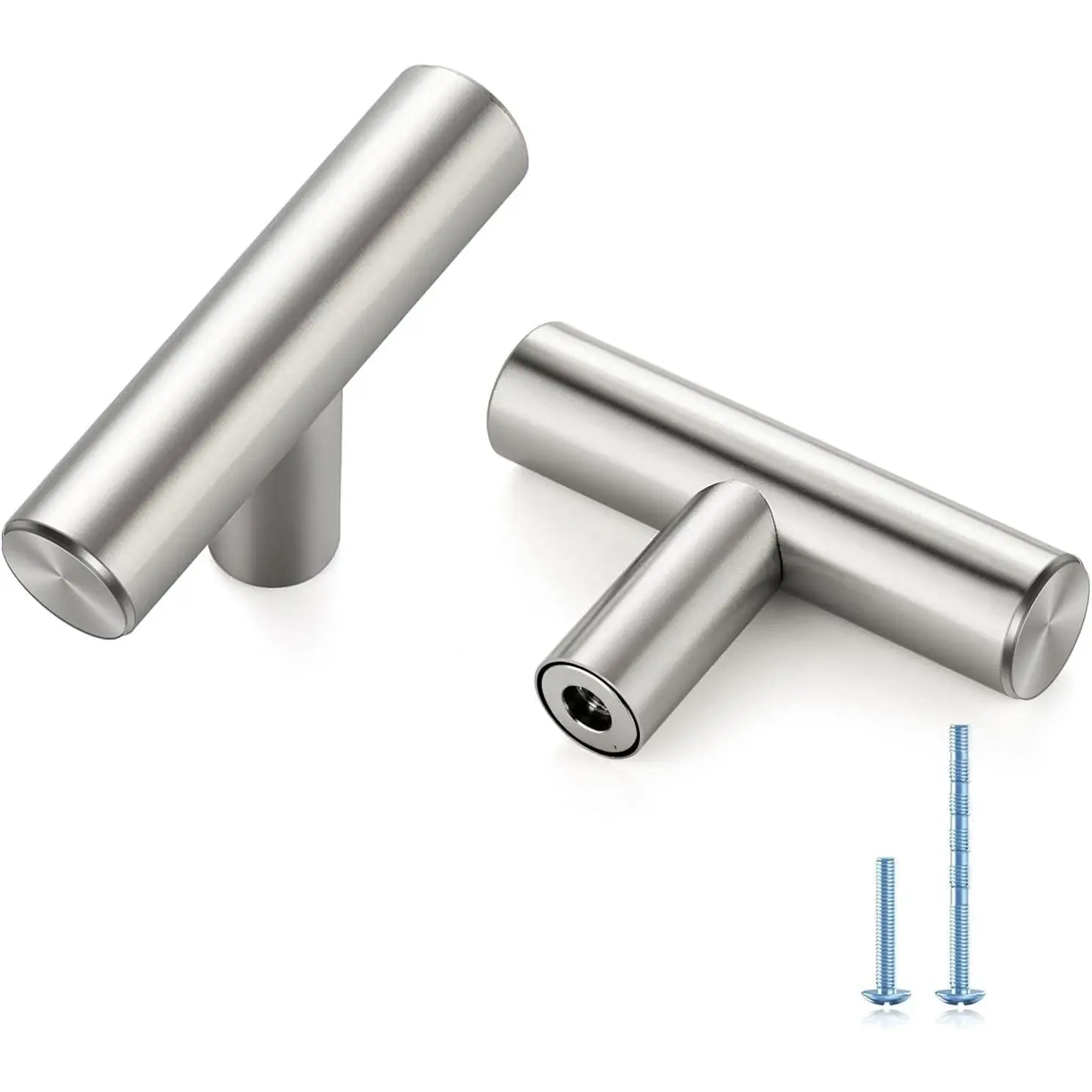 30 Pack Brushed Nickel Cabinet Knobs, 2in Length T Bar Drawer Pulls | Single Hole Grip, Stainless Steel Build, Kitchen Cabinet Restyle, For Drawers, Dressers, Cupboards, Closet Doors