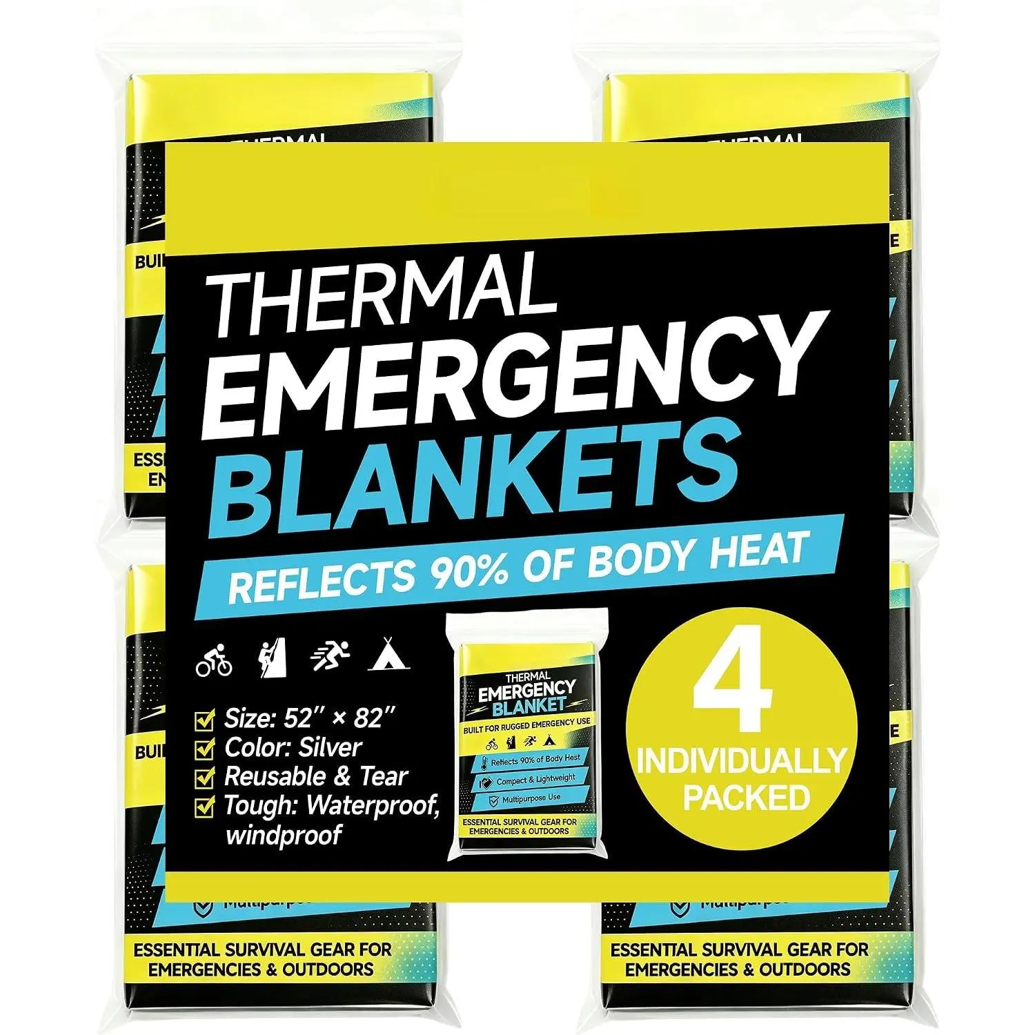 Blanket Thermal Space Mylar Blankets 4Packs