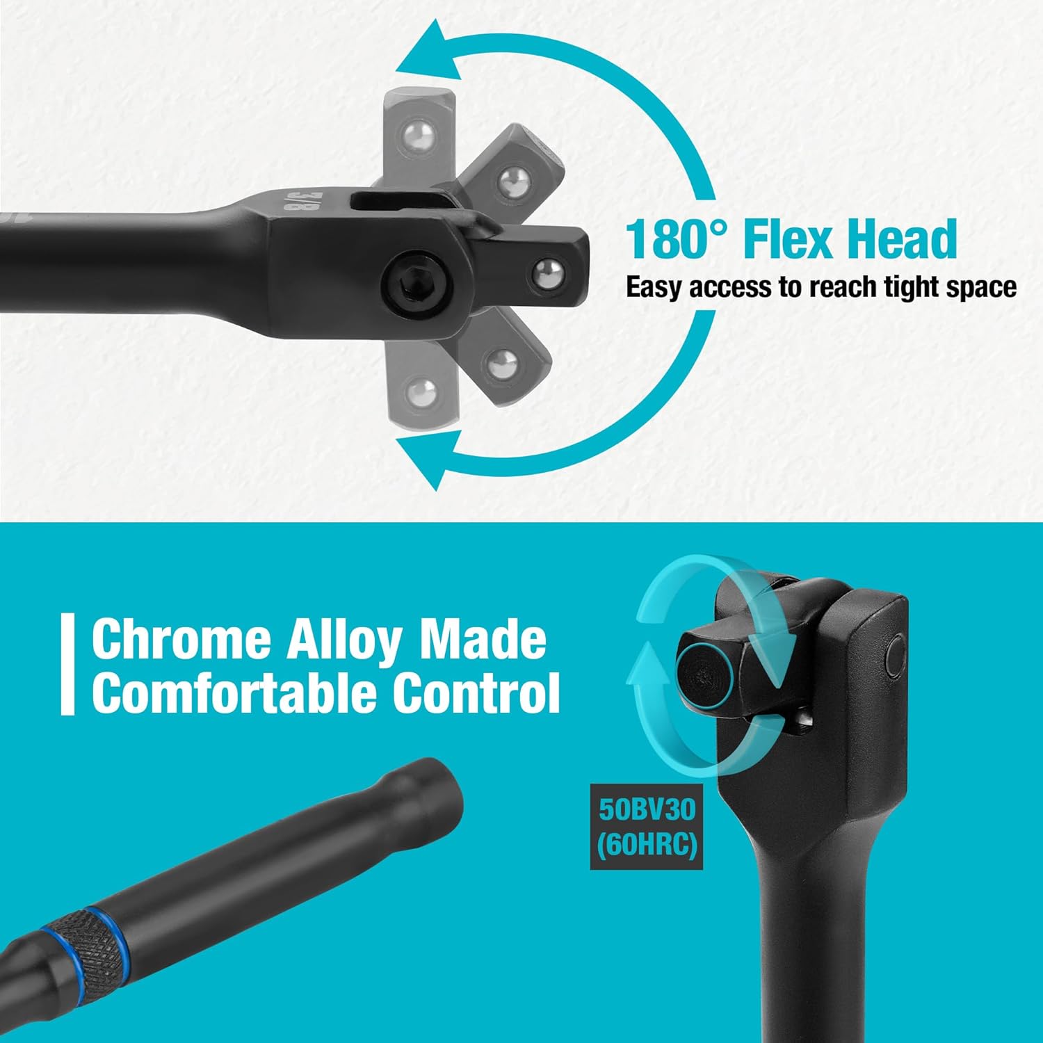 3 count Breaker Bar Set, 1/4", 3/8", 1/2" Drive, 180?Rotatable , 6", 10", 15" Length, Premium Chrome Alloy Made, Black