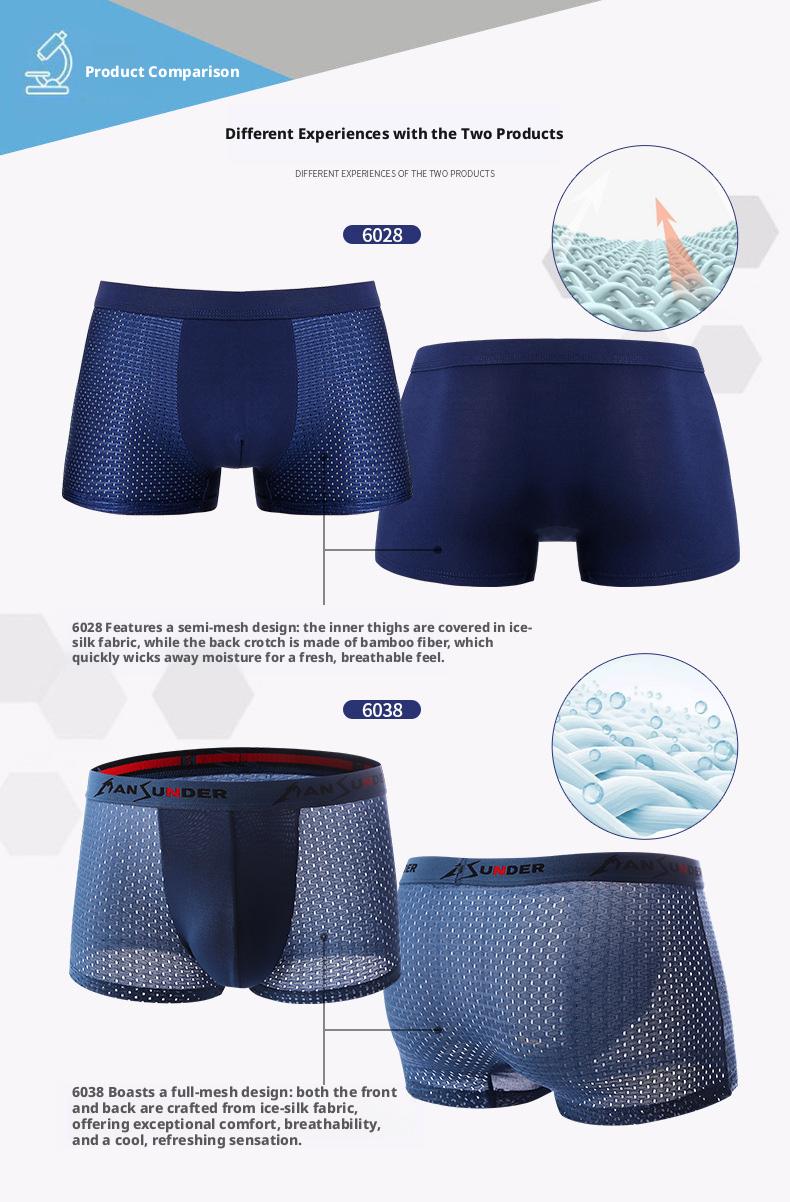 Men's Ice Silk Breathable Mesh Boxer Briefs Ice Silk Bamboo Fiber Moisture Wicking Quick Dry Soft Comfortable Cool Anti Odor Underwear For Summer Daily Wear Workout Gym Sports Casual Hot Weather 4 Pack Multicolor