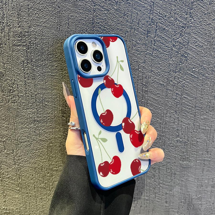 Phone case for iPhone 16 Pro Max 15 Plus 14 13 12 11 XS Max XR X Cherry Pattern Non-Yellowing Transparent Anti-Scratch Shockproof Pocket-Friendly Durable MagSafe Case with Charging Cellphone Cover Gift