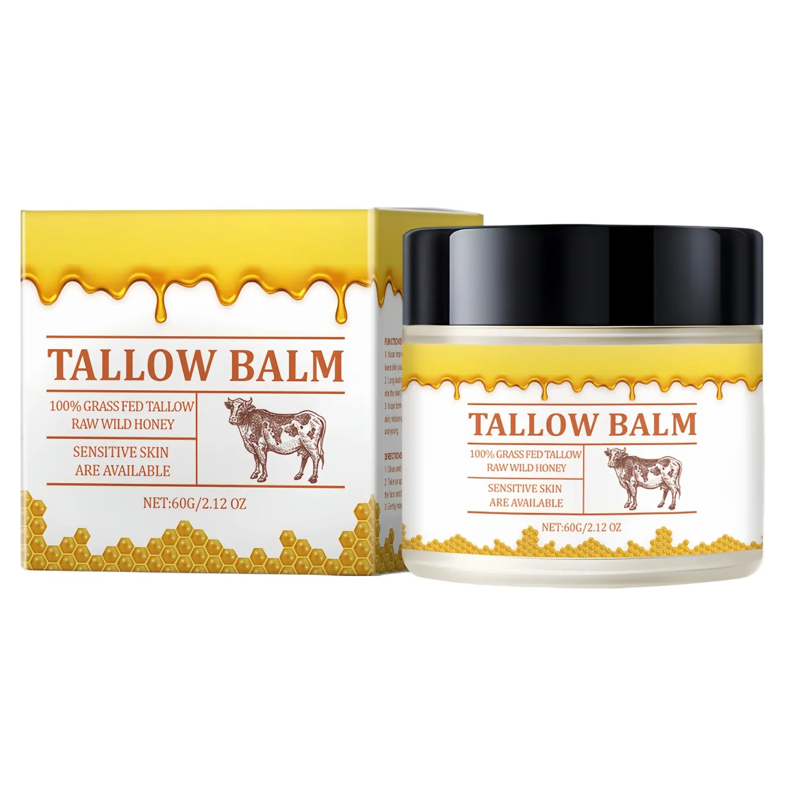 Unscented Premium Beef Tallow & Wild Honey Hydrating Body Care Moisturizer, 2.12 oz Beef Tallow for Skin Face & Body Balm