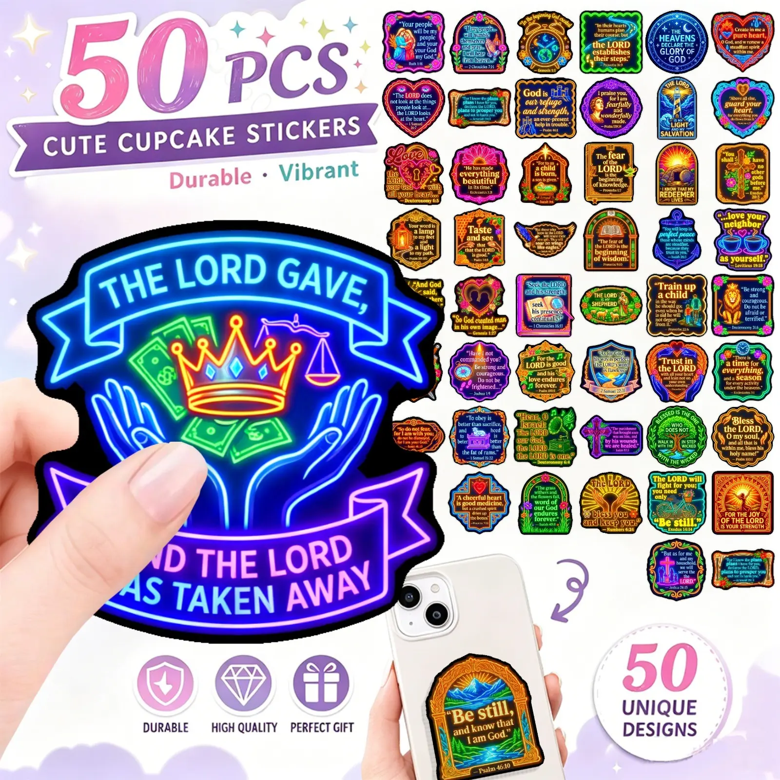 50 Inspirational Bible Stickers, Perfect for Laptops, Phones, Car Windows, Home Decor, Office, Christmas, New Year Gifts