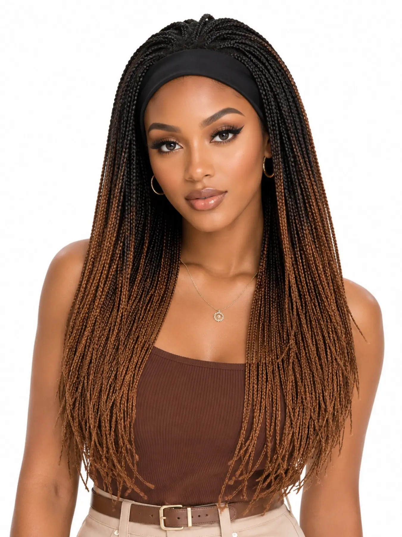 22-Inch Glueless Heat-Resistant Straight Cornrow Braid Headband Wig, Instant Volume Synthetic Braids, Braided Hair Wigs, Ombre, No Glue Needed