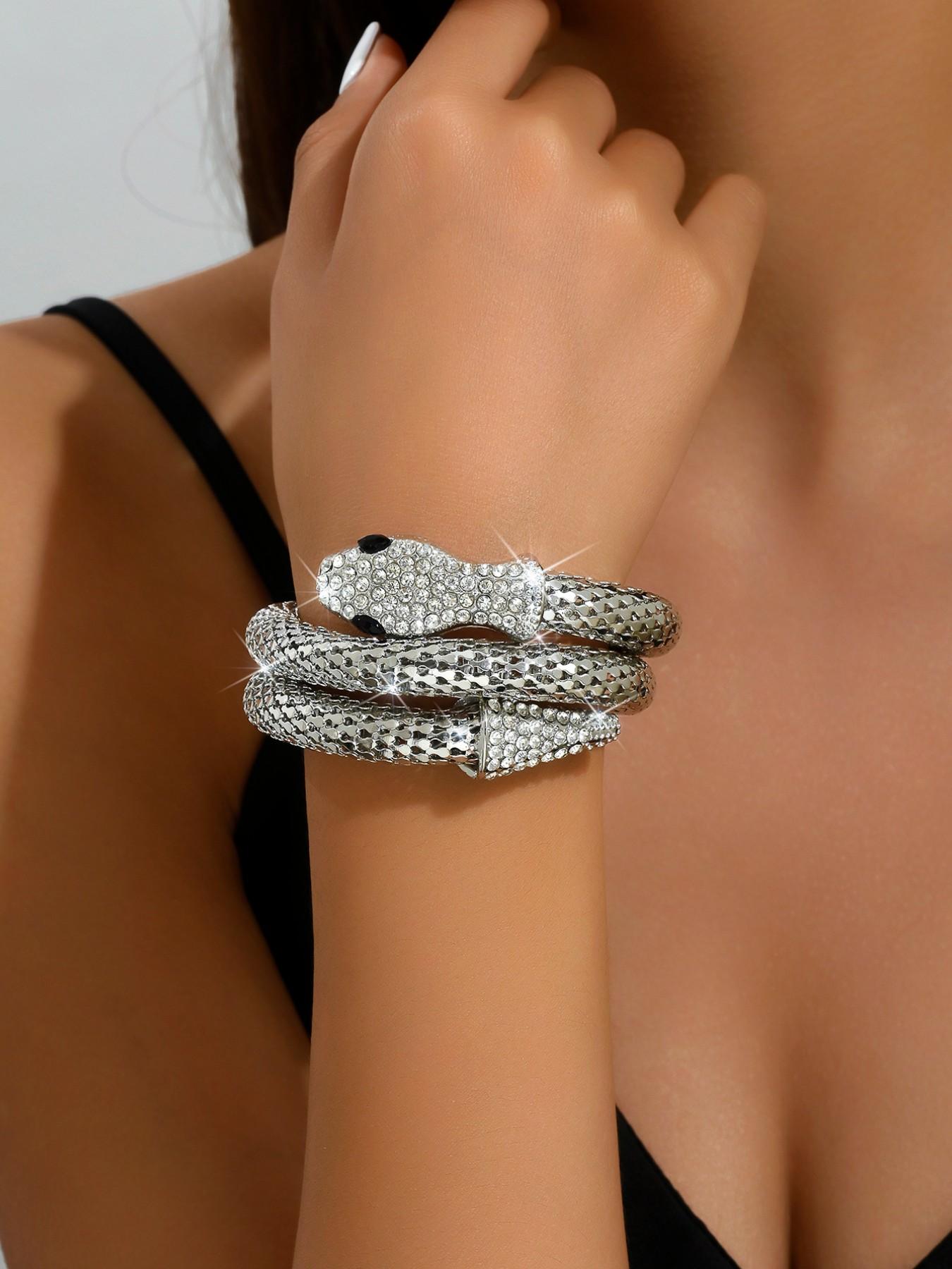 Elegant Snake Design Bracelet, Rhinestone Embellished, Bold Statement Jewelry, Perfect for Stylish, Unique Gift Idea