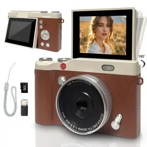 2026 New Model,Portable HD digital retro camera, 16x digital zoom, retro Vlog video recording, 2.4-inch 180 flip screen selfie camera, CCD flash, memory card not included, high-resolution camera, a must-have holiday gift