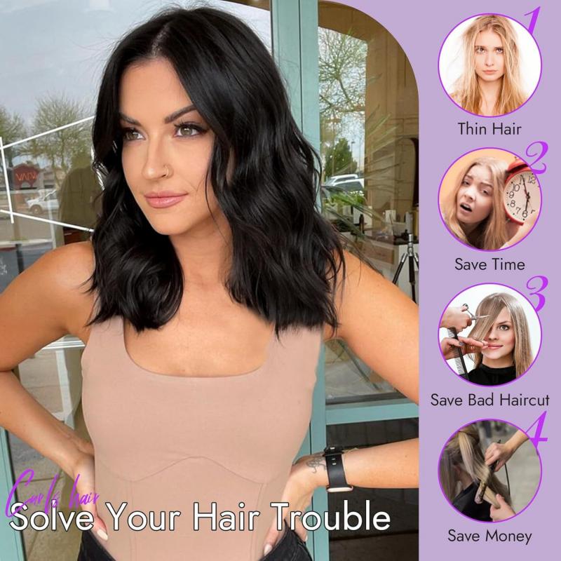 DLB Hair Topper for Women - 14 Inch Curly/Wavy Clip-In Hairpiece for Thinning Hair Natural Base Soft Synthetic Fiber for Daily Volume & Softness Rich gradient colors extensions