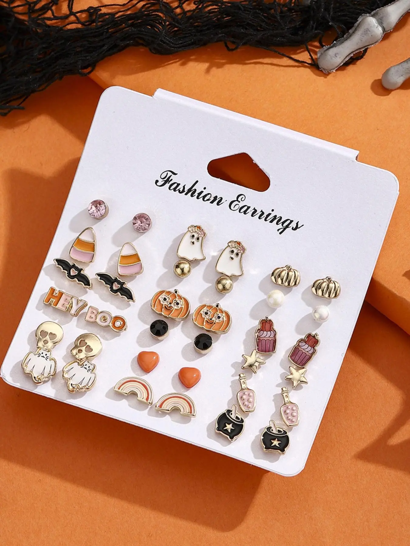 Halloween Theme Earring Set, Cute and Spooky Jewelry for Women, Daily Wear, Party, Halloween, 18 Pairs, Boho Style, Polka Dot Design