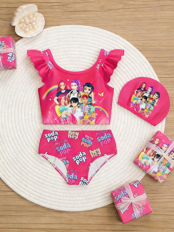 Kpop Demon Hunters Rumi Mira Zoey Costume Girl Swimsuit Set, 3-Piece Swimwear, Spring Summer Fashion, Perfect Gift for Girls