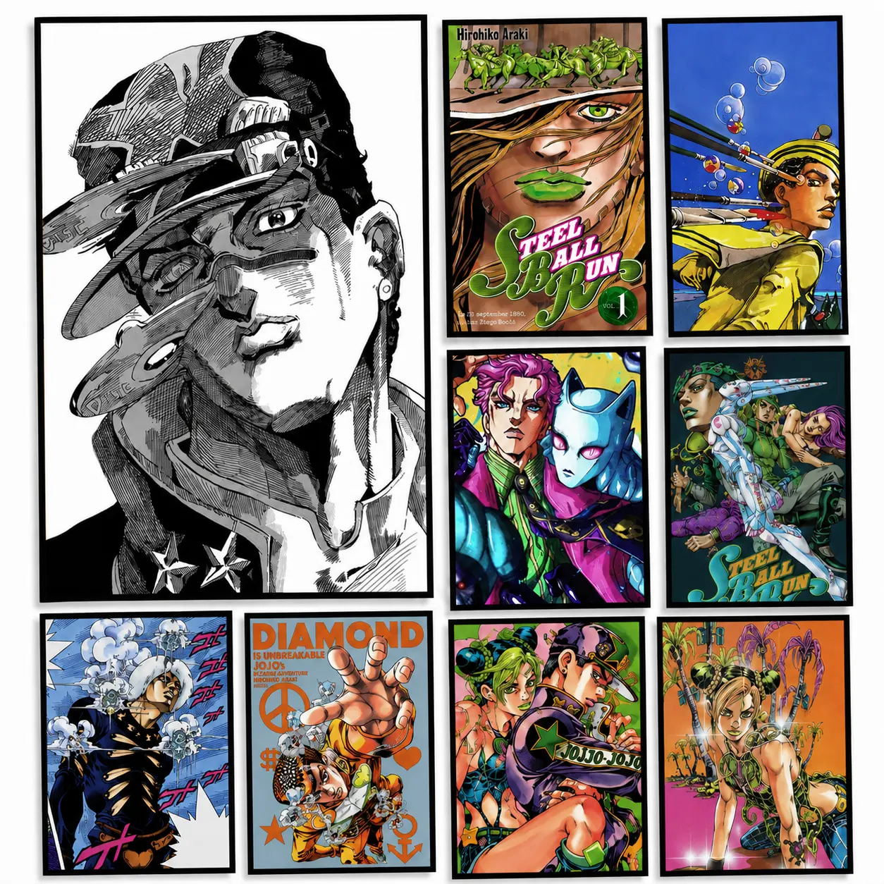 JoJo's Bizarre Adventure Classic Poster - Japanese Manga Wall Art, Anime Room Decor, Cafe Dorm Decoration, Holiday Gift for Fans, Modern Abstract Poker-Themed Print bed home living room bedroom decor white