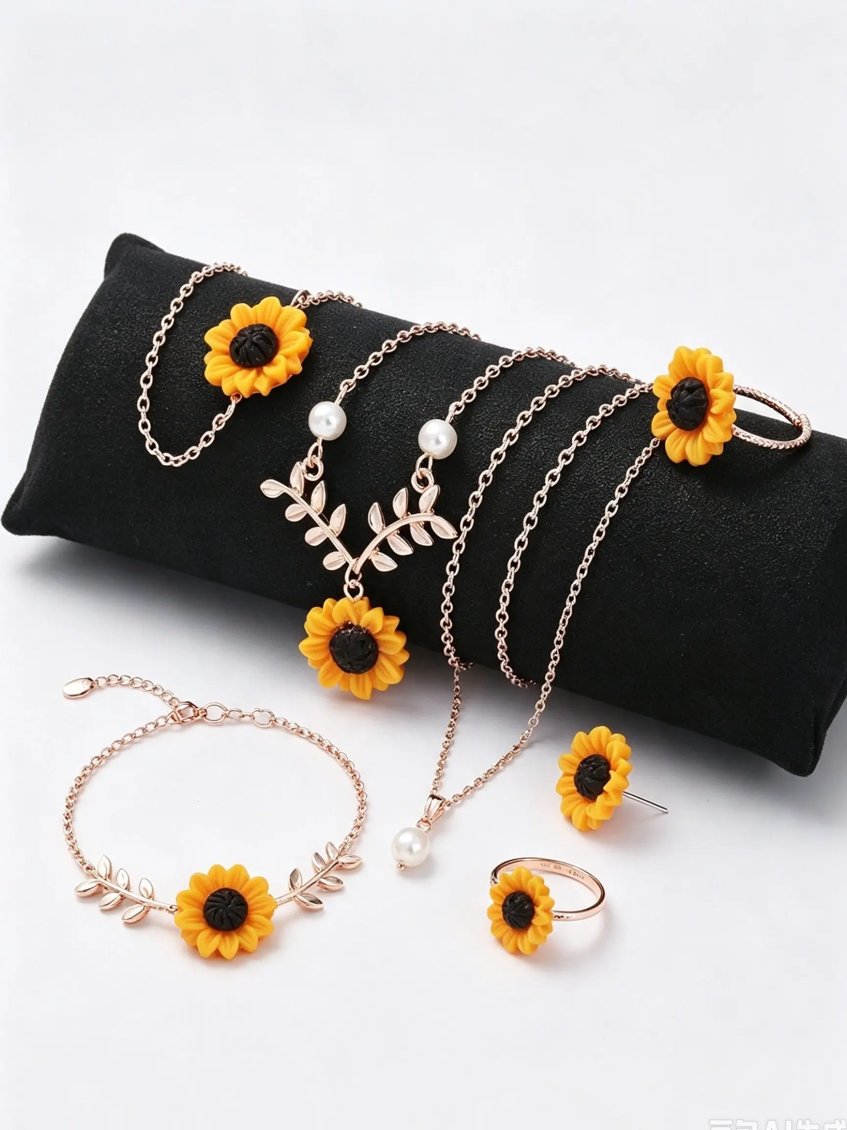 Creative Sunflower Jewelry Set, Necklace, Earrings, Ring, Bracelet, Four-Piece Kit, Trendy European and American Style Accessories