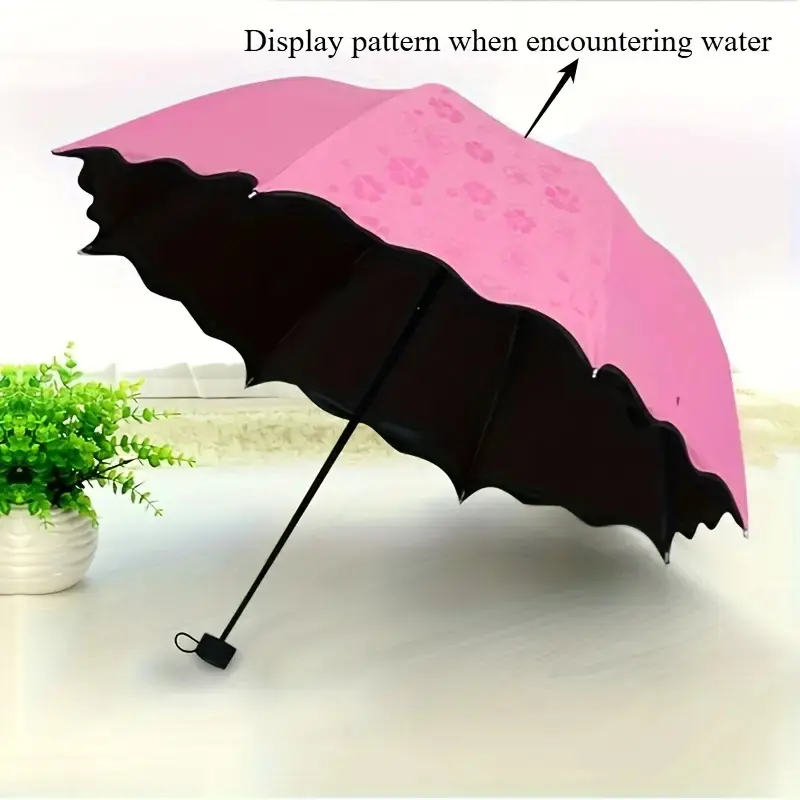 Water-Activated Flowering Folding Umbrella, Rainproof Umbrella, Rubber Rain & Sun Protection, UV Shield, Thickened Design, Plastic, Unisex Portable Umbrella