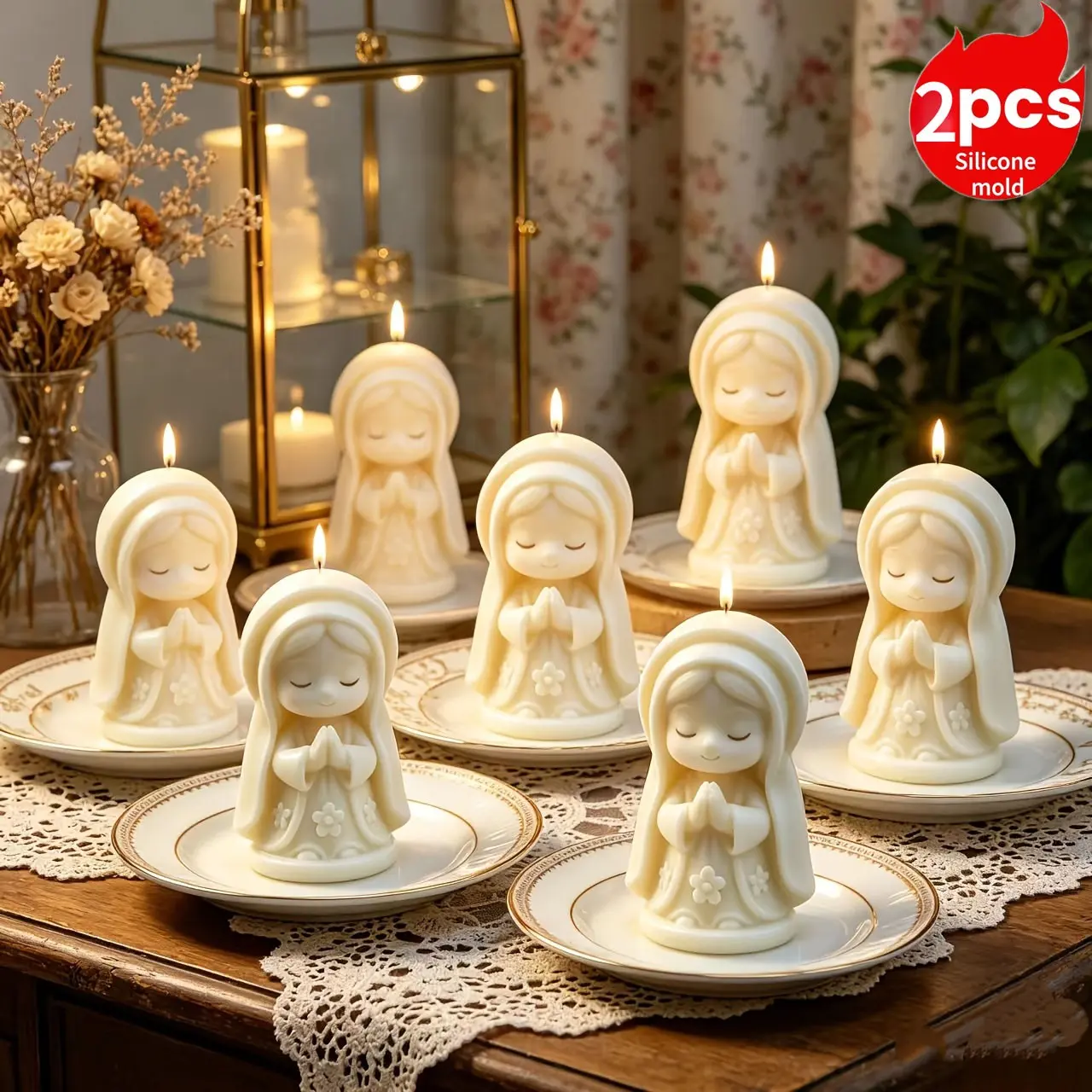2 Pcs Virgin Mary Prayer Blessing Candle Silicone Mold, DIY Scented Wax/epoxy/gypsum Molds, Easy Release, Religious Gift Making Tool