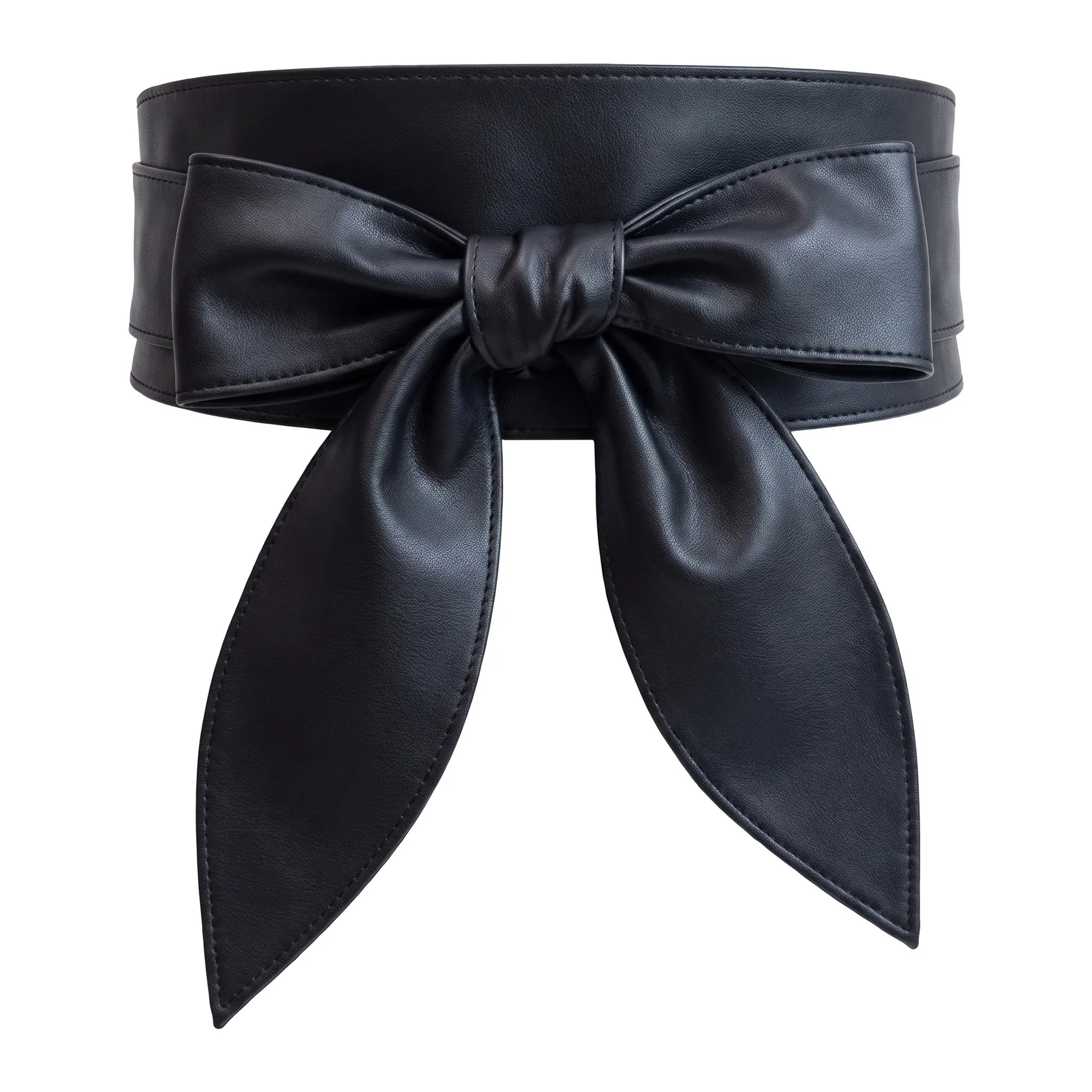 Cozy Korean Style Wide Waist  For Women Soft PU Leather Bowknot Design Extra Long Coat  Double Loop Everyday Essential Elegant Versatile Plain Smooth Finish Black White Wine Red Camel All Seasons