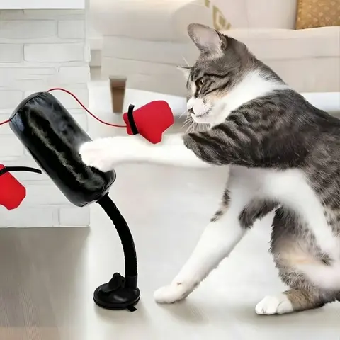 Interactive Cat Boxing Bag Toy with Mini Gloves, Spring-Loaded Self-Play Puzzle for Indoor Cats, Durable Toy for Kittens' Exercise & Energy Release