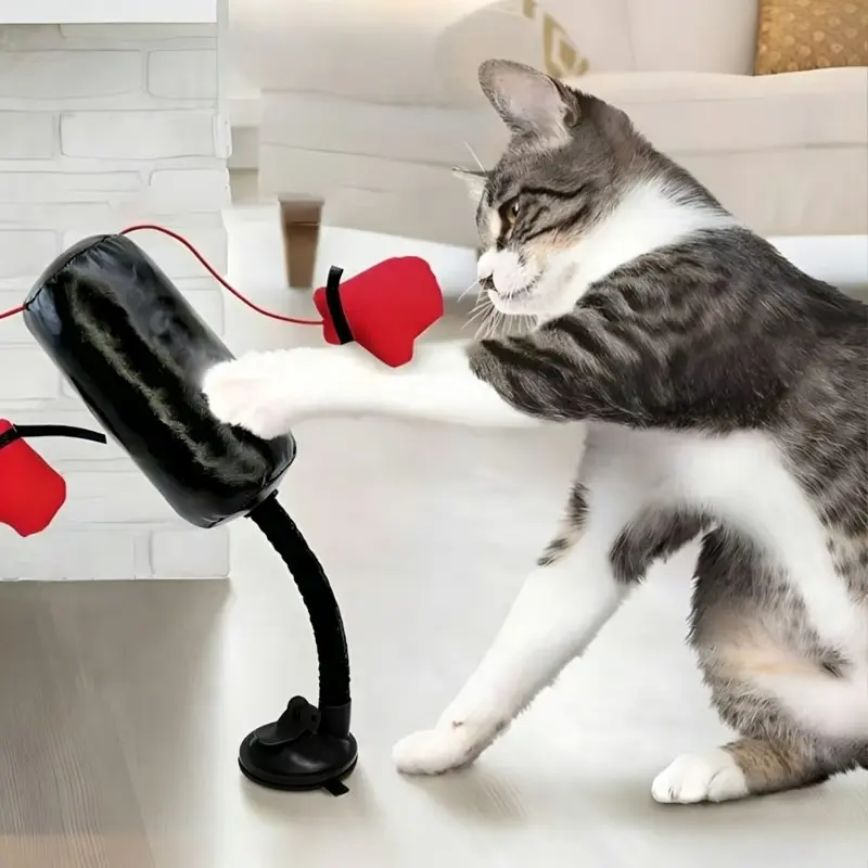Interactive Cat Boxing Bag Toy with Gloves, Spring-Loaded Self-Play Puzzle for Indoor Cats, Durable Plaything for Kittens' Energy Boost