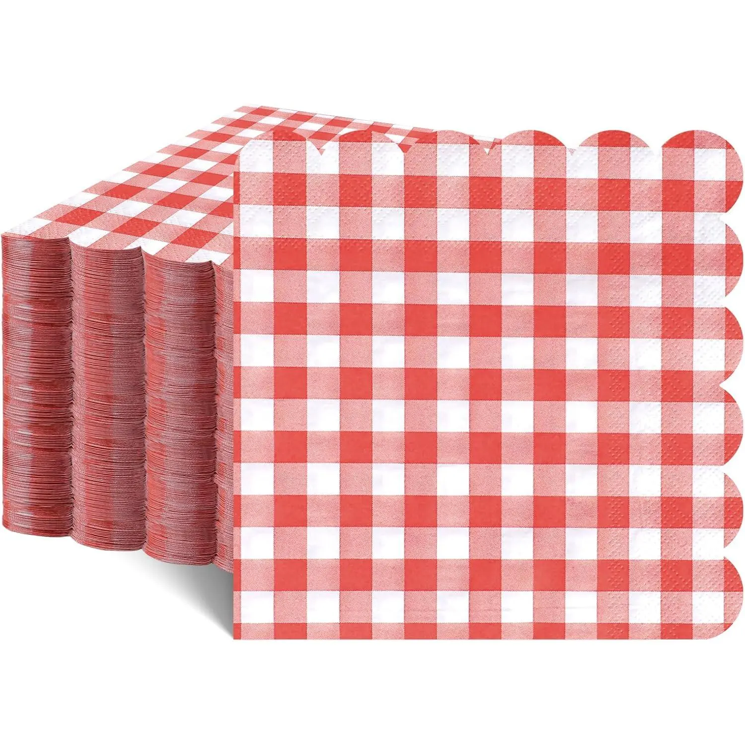 80 count Red Gingham Napkins 6.5 In Red and White Paper Napkins 4th of July Napkin Disposable Scalloped Napkin for  & Bridal Shower, Wedding, Birthday, Picnic, Festa Junina, Patriotic
