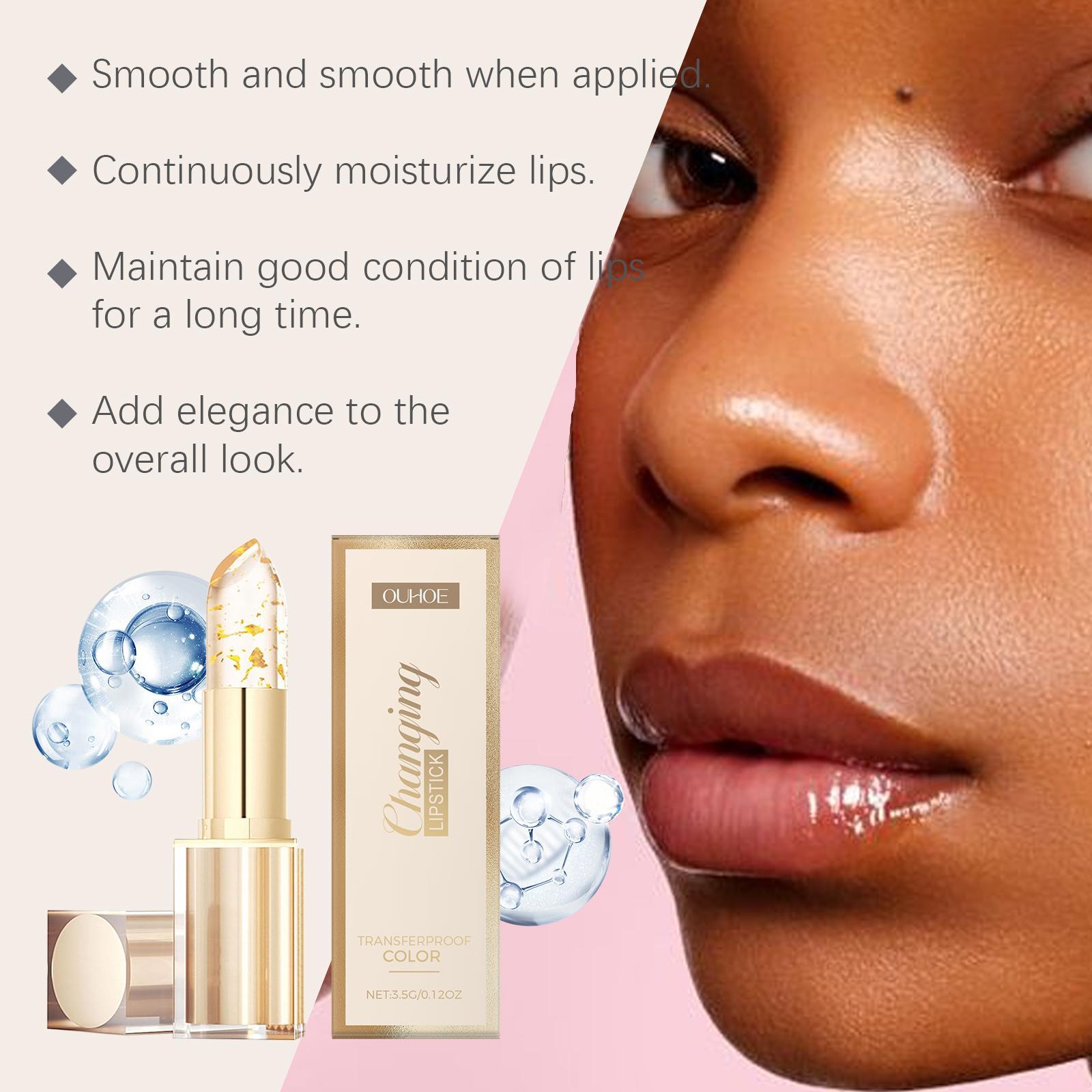 Color Changing Lip stick, Transferproof Color Changing Lipstick, Gold Crystal Color Changing Lipstick, Long Lasting 24 Hours Moisturizing Glossy Shine Lip Gloss