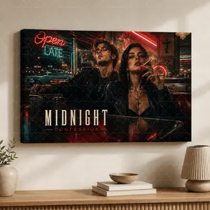 Midnight Confession" Neon Noir Canvas Wall Art, Urban Late Night Aesthetic Print, Modern Moody Living Room Bedroom Office Decor, Statement Poster Gift,wall decor,poster.