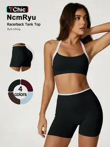 Women's Two-Piece Sportswear Set, High Elasticity Quick-Dry Fabric, U-Neck Design, Peach Butt Shape, Breathable, Sweat-Wicking