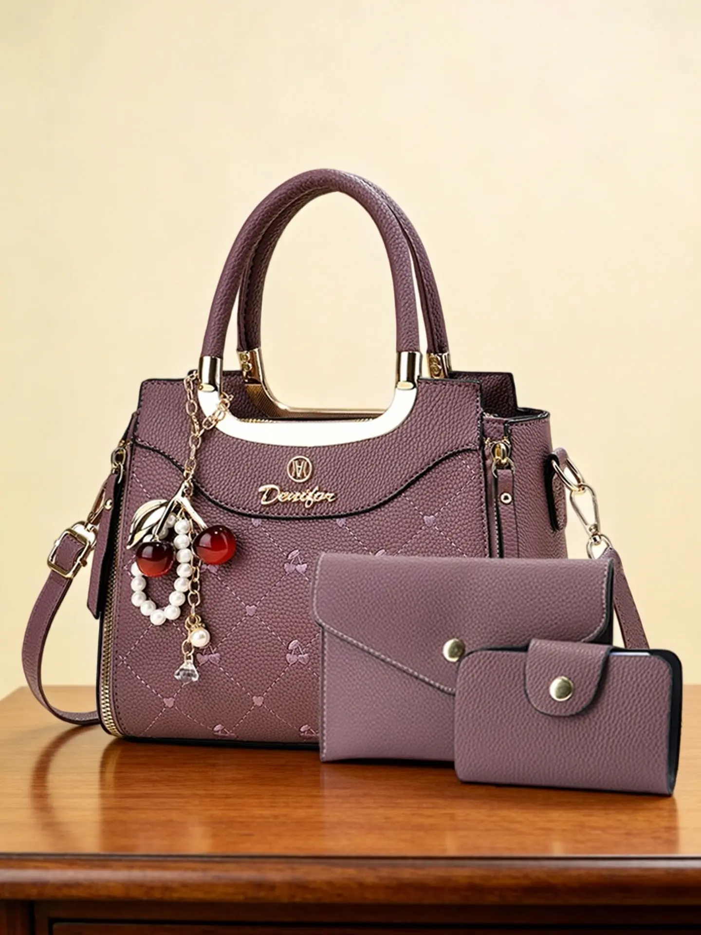 3-piece women's handbag set, ladies crossbody bag, Embellished Shoulder Bag with premium embroidered stitching and lychee grain texture, versatile bags for daily use and various occasions, ideal gift for festivals and birthdays
