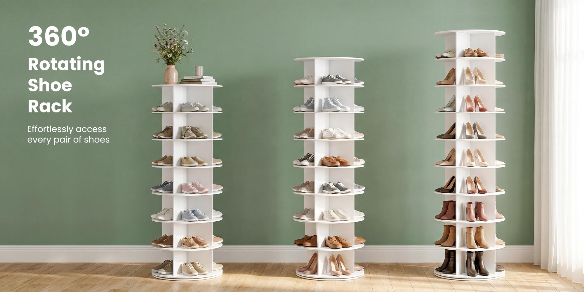 Rotating Shoe Rack Tower, Spinning Shoe Display Lazy Susan, Revolving 360 Shoe Rack Storage Round Carousel, Vertical Handbag Rotate Shoes Closet Organization,foldable