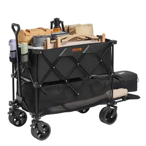 VEVOR Foldable Double Decker Wagon 400L Collapsible Cart with All-Terrain Wheels Heavy Duty 350-450 lbs Capacity for Camping Garden 52" Extender