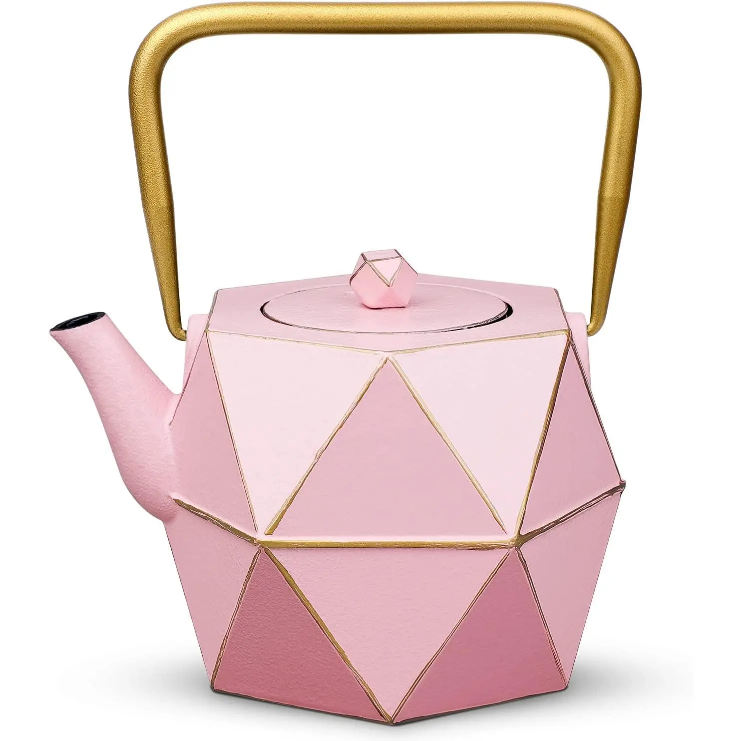 Pink Cast Iron Tea Kettle - 30 oz (900 ml) Sturdy Stovetop-Safe Induction-Compatible Japanese Diamond Design Pot with Removable Loose Tea Infuser and Drip-Free Spout