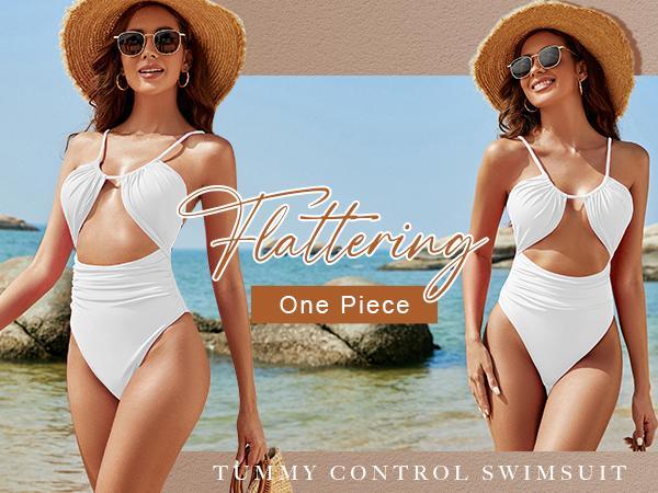 Womens One Piece beach Swimsuit Tummy Control Bathing Suit Sexy Flattering Cheeky High Cut Out Cute Ladies Swimwear
