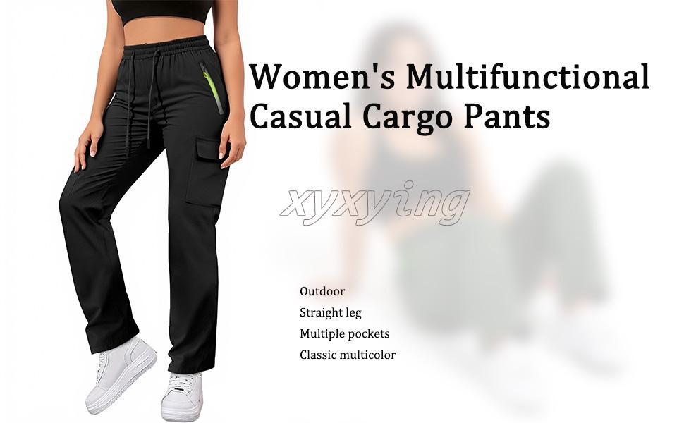 Women's Regular Fit Cargo Pants - 4 Functional Pockets (Including Zip Pocket) with Adjustable Drawstring Waist | All-Season Comfort in Smooth, Durable Fabric | Versatile for Casual Wear & Outdoor Activities