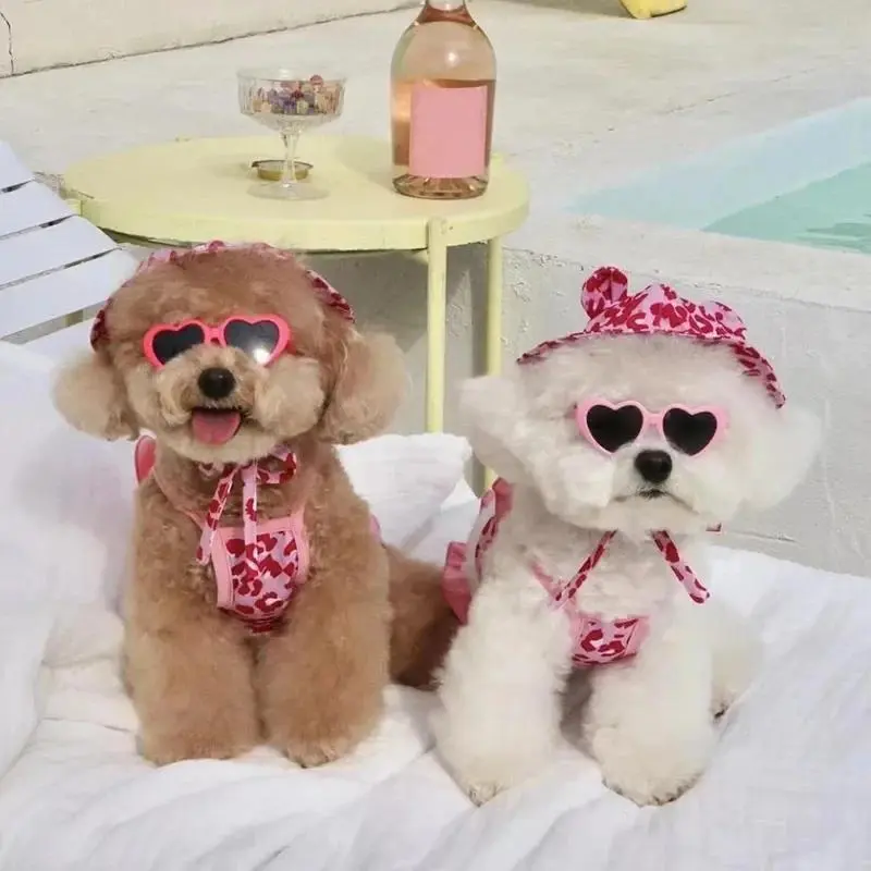 Summer Pet Cat Transformation Clothing With Swimming Cap Sunglasses Puppy Dress Medium Dog Vest Swimsuit Baby Clothes Cute Suit