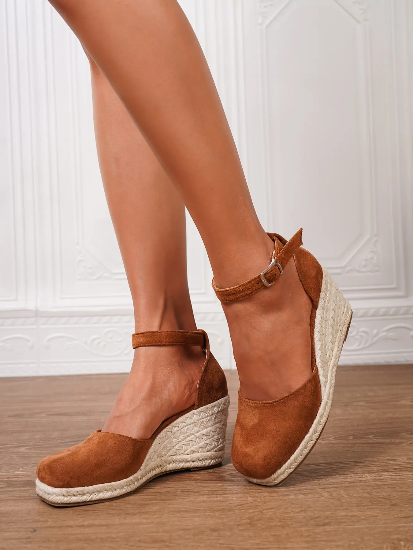 Women’s boho suede wedge shoes, comfortable braided beach sandals, hollow-out design, sizes 36–43, available in 10 colors