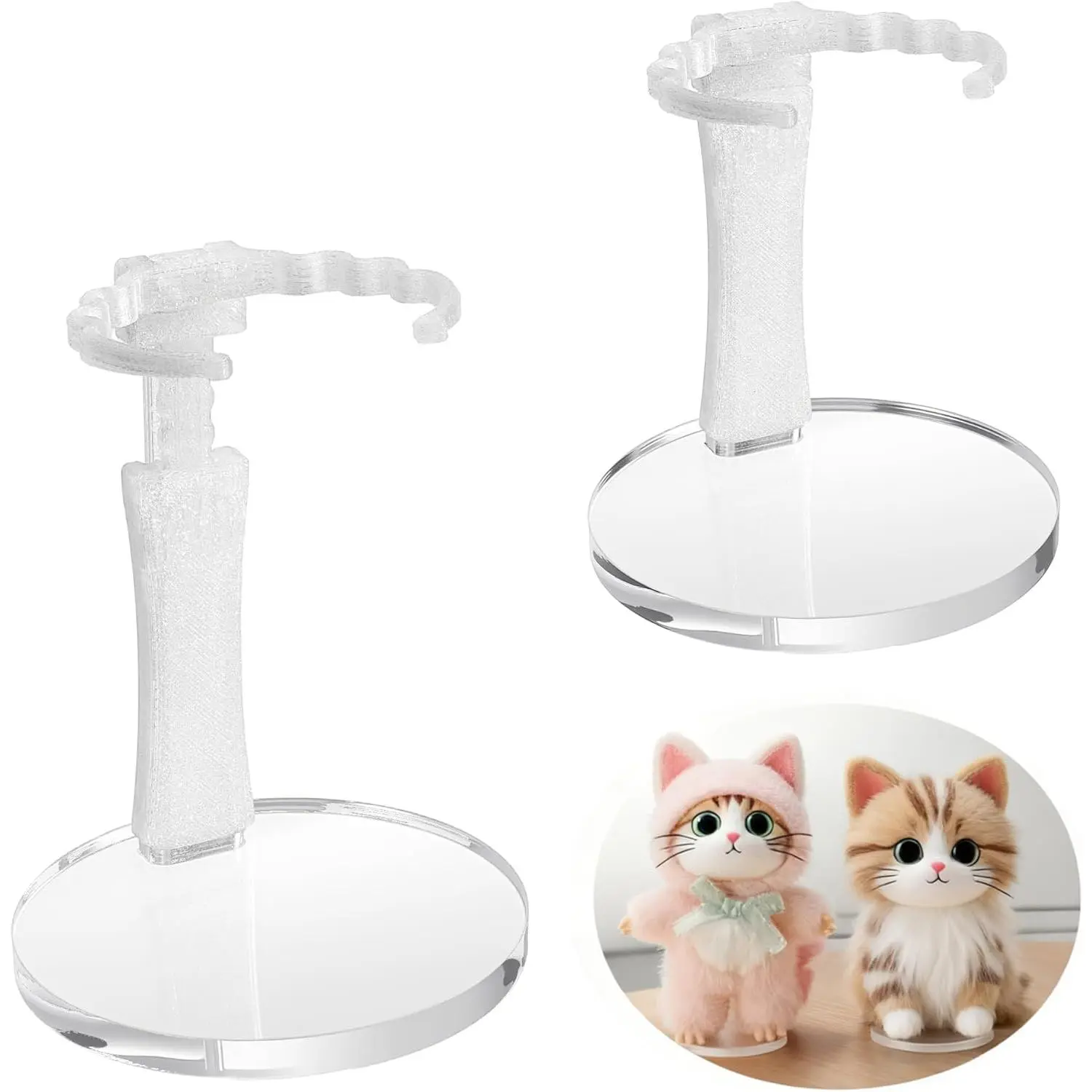 Clear Acrylic Doll Stand - Adjustable Holder for Sitting/Standing 3-7" Collectibles, Tool-Free Installation photogenic doll accessory (2Pack)