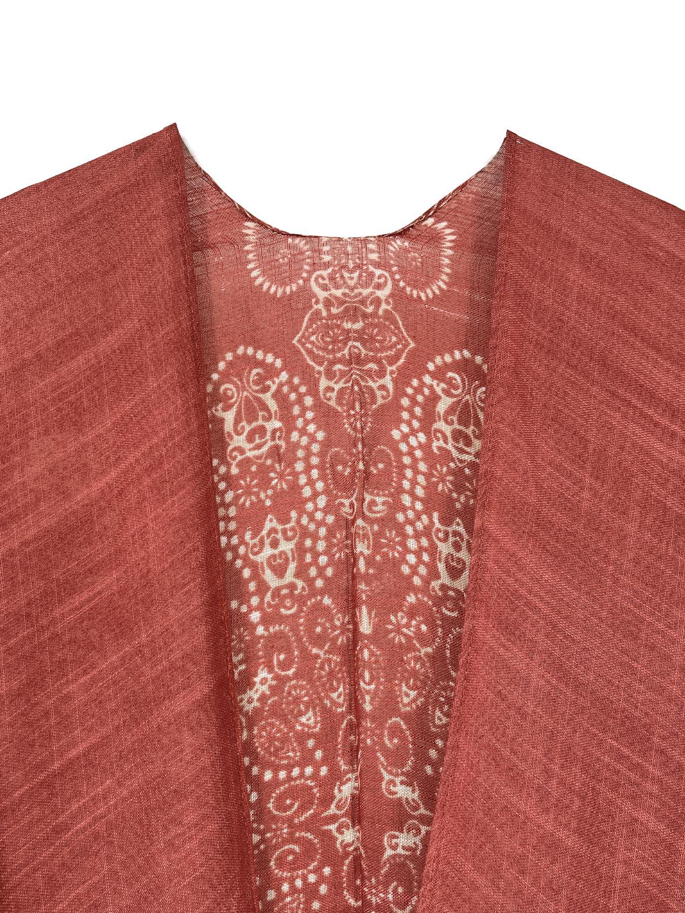 Women's Ethnic Pattern Kimono, Casual Open Front Cover Up for Beach Vacation, Ladies Clothes for Spring & Fall