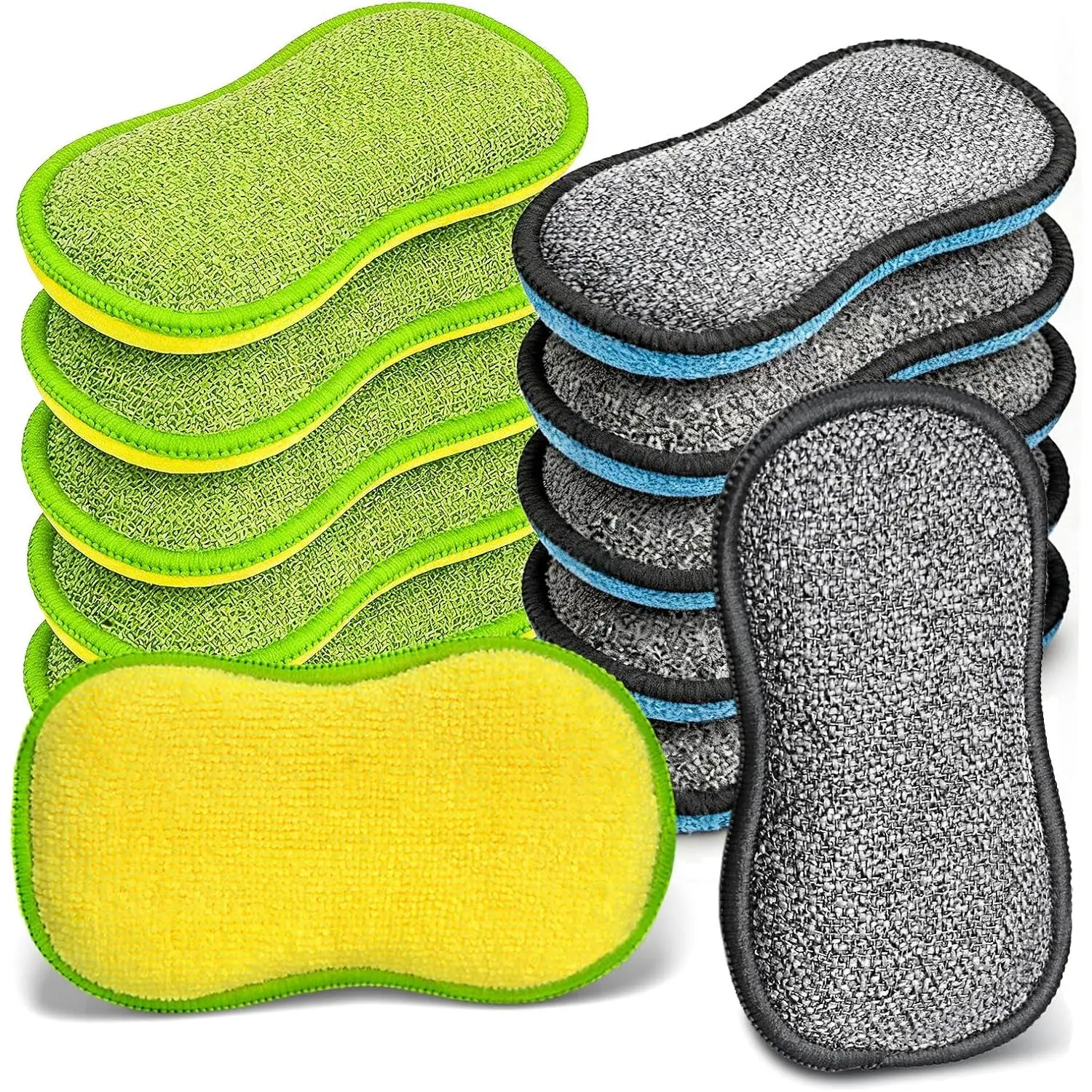Dish Sponges Kitchen, 12 Pack Multi-Purpose Microfiber Scrub Sponge - Dual-Sided Heavy Duty Non-Scratch Scrubber, Reusable Cleaning Sponge for Dishes, Pots, Pans, Stovetop & Sink