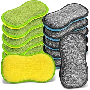 Dish Sponges Kitchen, 12 Pack Multi-Purpose Microfiber Scrub Sponge - Dual-Sided Heavy Duty Non-Scratch Scrubber, Reusable Cleaning Sponge for Dishes, Pots, Pans, Stovetop & Sink