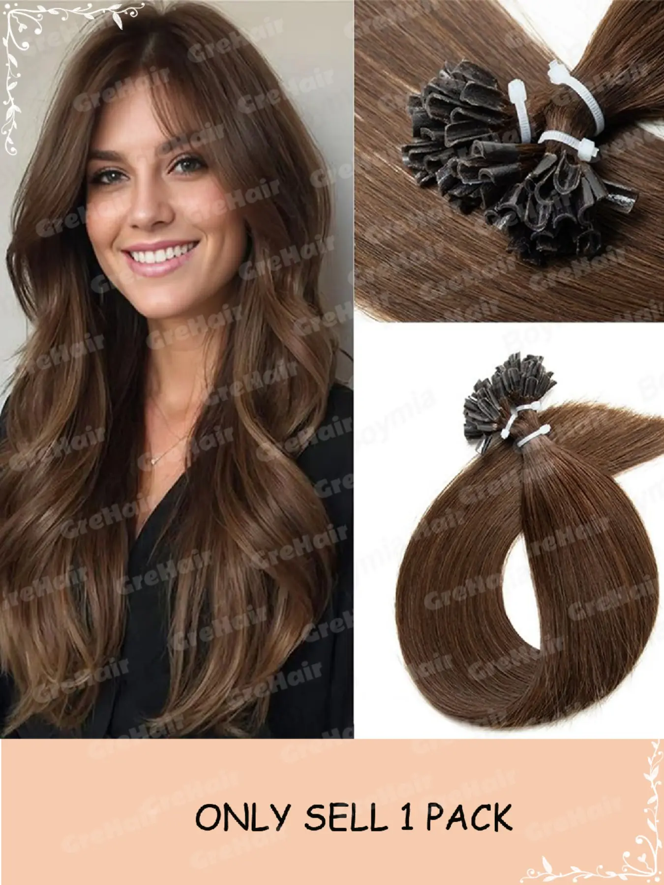 U Tip Keratin Nail Tip Human Hair Extensions, Invisible Hot Fusion Hair Extensions, All Colors Option, Natural Look for All Daily Occasions