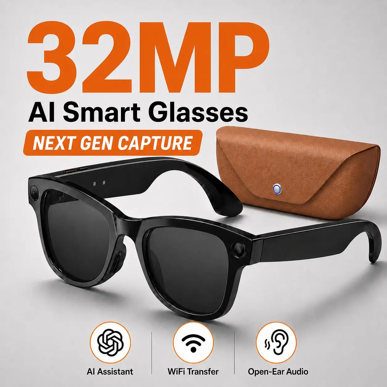 Stylish Women Outdoor Sports Smart Sunglasses, Sunglasses with Cameras, 32MP Ultra Clear Photo Glasses, Real-Time Language Translator, Wireless Bluetooth 5.3 Call Audio, IP54 Grade