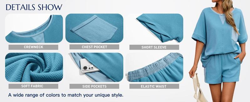 Imily Bela Womens Summer Waffle Knit 2 Piece Outfits Oversized T Shirt Casual Shorts Loungwear Short Sets