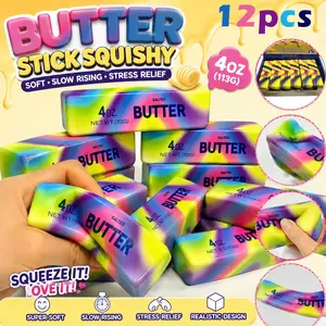 12PCS Realistic Butter & Cheese Stick Satisfying Squishy Toy, Slow Rising ASMR Tactile Fidget Squeeze Toy, Stress Relief Anxiety Sensory Desk Toy for Adults, Dazzling Color Fidget Gift for Home & Office